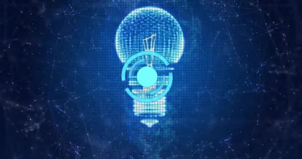 Animace Kruhového Skeneru Zpracovávajícího Energetická Data Přes Žárovky Síť Připojení — Stock video