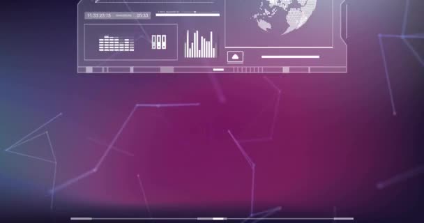 Animace Grafů Zpracovávajících Data Obrazovkách Rozhraní Sítích Tmavém Pozadí Připojení — Stock video