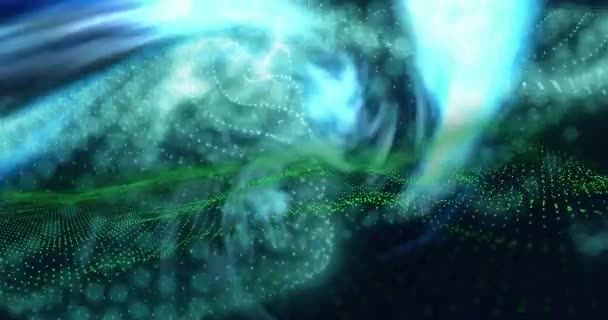 青色光と青色と緑色のネットワーク波を背景にしたアニメーション データ ネットワーク デジタル生成されたビデオ — ストック動画