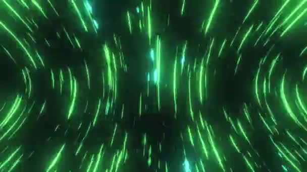 Анімація Сяючих Зелених Світлових Стежок Рухаються Чорному Тлі Світло Візерунок — стокове відео