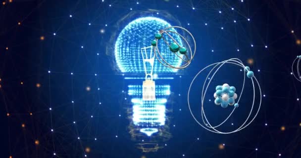 Анимация Атомных Структур Перемещающихся Лампочкам Сетям Тёмном Фоне Сеть Энергия — стоковое видео