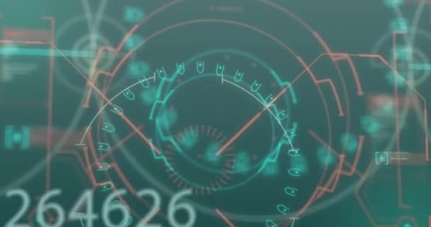 Animación Escáner Circular Procesamiento Datos Numéricos Sobre Fondo Verde Oscuro — Vídeo de stock