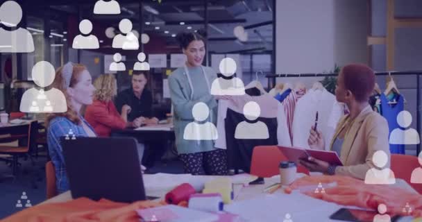Animation Eines Netzwerks Von Menschen Ikonen Über Verschiedene Geschäftsleute Amt — Stockvideo