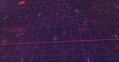 Şebeke üzerinde dijital veri işleme animasyonu. Dijital olarak oluşturulmuş küresel bağlantılar, hesaplama ve veri işleme kavramı.