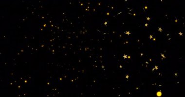 Işık noktaları ve siyah arka plandaki yıldızların animasyonu. Şekiller, renkler, hareket ve arkaplan konsepti dijital olarak oluşturulmuş video.