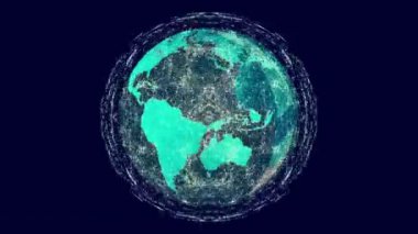 Dünya üzerindeki bağlantı ağının animasyonu. Dijital olarak oluşturulmuş küresel bağlantılar, hesaplama ve veri işleme kavramı.