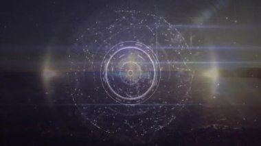 Manzara üzerindeki dünya çapındaki bağlantılarla yapılan taramaların animasyonu. Küresel iş, teknoloji, bilgisayar ve dijital arayüz kavramı dijital olarak oluşturulmuş video.