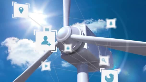 Animación Red Conexiones Sobre Turbina Eólica Entorno Global Energía Eólica — Vídeos de Stock
