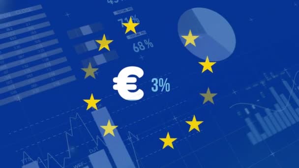 Incentivo Processamento Dados Financeiros Sobre Sinal Euro Pavilhão União Europeia — Vídeo de Stock