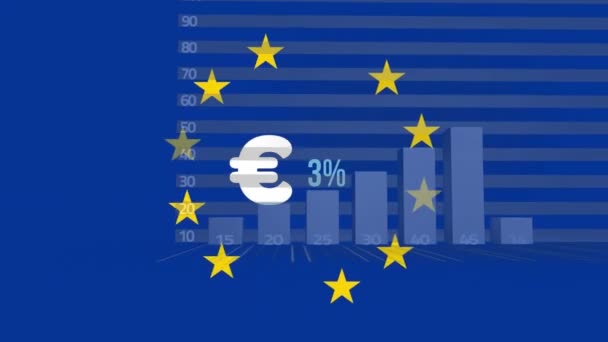 通过欧元标志和欧元联盟旗激励金融数据处理 全球金融 计算和数据处理概念 — 图库视频影像