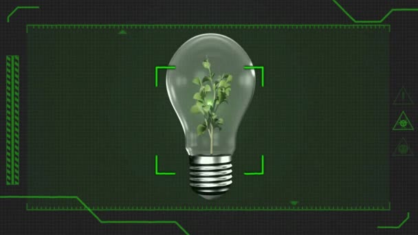 Animación Del Alcance Del Escáner Verde Sobre Creciente Bombilla Eléctrica — Vídeo de stock