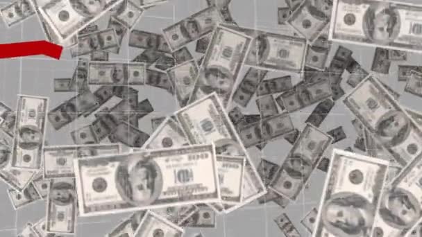 Animace Zpracování Finančních Dat Červenou Čárou Nad Americkými Dolarovými Bankovkami — Stock video