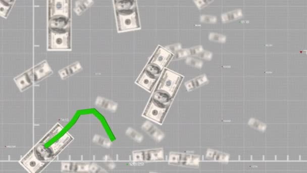 以绿线覆盖美元钞票的方式激励金融数据处理 全球金融 计算和数据处理概念 — 图库视频影像