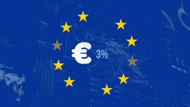 Animación Del Tratamiento Datos Financieros Sobre Signo Del Euro Pabellón — Vídeo de stock