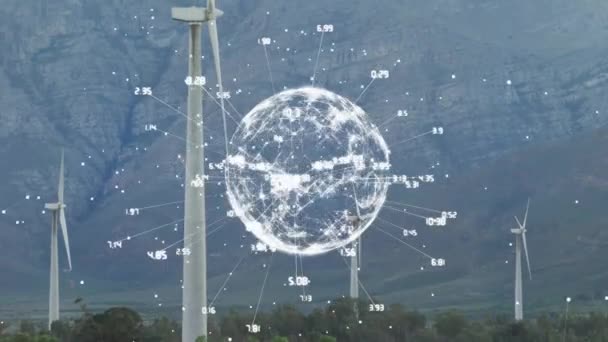 Animatie Van Het Netwerk Van Verbindingen Hele Wereld Windturbines Wereldwijde — Stockvideo