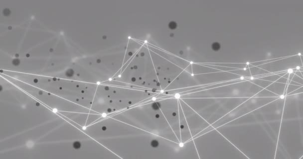 Анимация Белых Черных Сетей Связи Движущихся Сером Фоне Коннект Сеть — стоковое видео