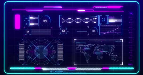 Animation Der Digitalen Datenverarbeitung Auf Violettem Hintergrund Globale Verbindungen Computer — Stockvideo