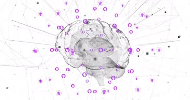 Veri Işlemenin Animasyonu Dijital Beyin Dönüşünün Üzerindeki Simgeler Teknoloji Dijital — Stok video