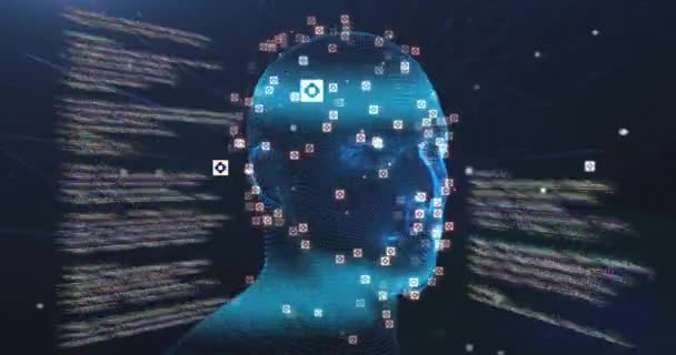 アイコンでデジタル人間を超えたデータ処理のアニメーション ビジネス テクノロジー デジタルインターフェースのコンセプトデジタル生成ビデオ — ストック動画