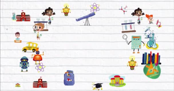 Animacja Ikon Przedmiotów Szkolnych Białym Tle Koncepcja Edukacji Szkoły Interfejsu — Wideo stockowe