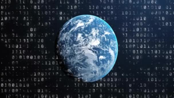 Animatie Van Binaire Codering Hele Wereld Mondiale Verbindingen Computer Gegevensverwerkingsconcept — Stockvideo