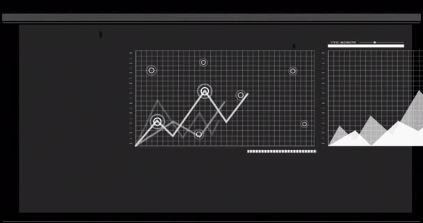 Анімація Даних Обробки Білих Графів Діаграм Чорному Тлі Єднання Дані — стокове відео