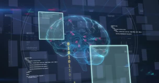 Dijital Beyin Dönüşünün Üzerindeki Veri Işleme Dijital Ekranların Animasyonu Teknoloji — Stok video