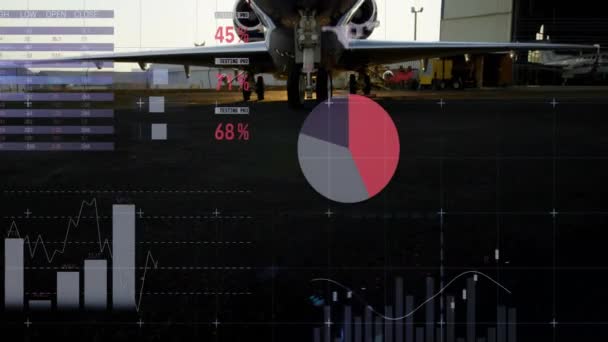 Animatie Van Gegevensverwerking Diagrammen Het Vliegtuig Luchthaven Reizen Technologie Digitaal — Stockvideo