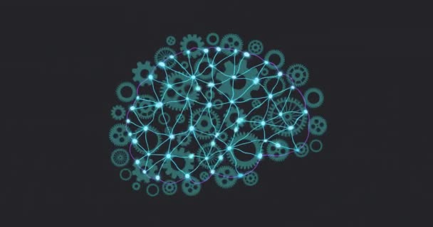 Animación Del Cerebro Digital Conexiones Sobre Engranajes Movimiento Tecnología Ciencia — Vídeos de Stock