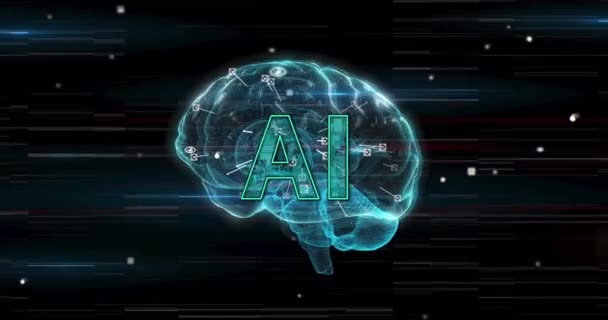 Animation Text Digital Brain Spinning Business Technology Digital Interface Concept — Stock Video