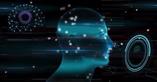 Анімація Ефірних Текстів Спілкування Мозком Через Цифрове Обертання Людини Концепція — стокове відео