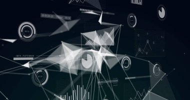 Siyah arkaplanda veri işleme üzerinden bağlantı ağının resmi. Küresel bilim, bilgisayar ve dijital arayüz kavramı dijital olarak oluşturulmuş görüntü.