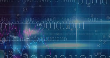 Dijital simgeler üzerinde ikili kodlama işlemi. küresel bağlantılar ve dijital arayüz konsepti dijital olarak oluşturulmuş görüntü.