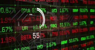 Finansal veri işleme, kapsam ve siyah arkaplan istatistikleri. Küresel finans, iş ve veri işleme kavramı dijital olarak oluşturulmuş görüntü.