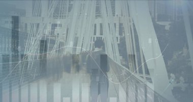 Yoğun şehrin finansal veri işleme görüntüsü. iş, dijital arayüz ve veri işleme kavramı dijital olarak oluşturulmuş görüntü.