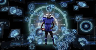 Siyah arka planda tarama yapan Afrikalı Amerikalı erkek rugby oyuncusu