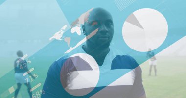 Ragbi oyuncularının istatistikleri. global spor, teknoloji, dijital arayüz ve bağlantılar konsepti dijital olarak oluşturulmuş görüntü.