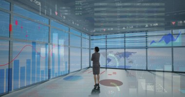 İstatistik ve mali veri işleme görüntüsü. küresel finansman, iş dünyası, dijital arayüz ve dijital olarak üretilen görüntü konsepti.