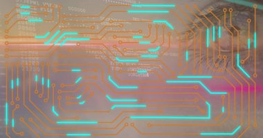 Dijital tünelde veri işleme görüntüsü. Küresel teknoloji ve dijital arayüz konsepti dijital olarak oluşturuldu.