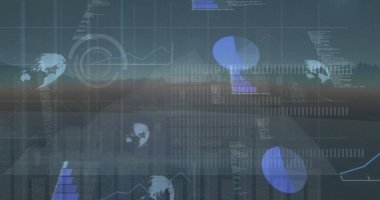 Kırsal bölgelerde veri işleme çalışmalarının, grafiklerin ve grafiklerin resmi. Küresel iletişim, iş, veri ve dijital arayüz kavramı dijital olarak oluşturulmuş görüntü.