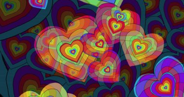 Gökkuşağı kalplerinin arkaplandaki görüntüsü. Gurur ayı, lgbtq, insan hakları ve eşitlik kavramı dijital olarak oluşturuldu.