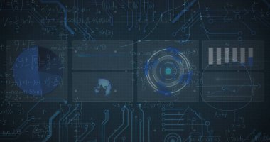 Kapsam ve anakart üzerinden veri işleme görüntüsü. Küresel veri işleme ve çevrimiçi güvenlik kavramı dijital olarak oluşturuldu.