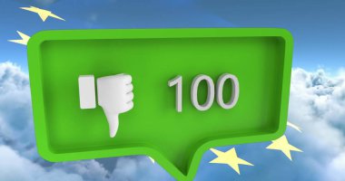 Avrupa Birliği bayrağı ve bulutları ile konuşma balonunda sayıların yer aldığı farklı bir simge görüntüsü. küresel sosyal medya ve iletişim konsepti dijital olarak oluşturulmuş görüntü.