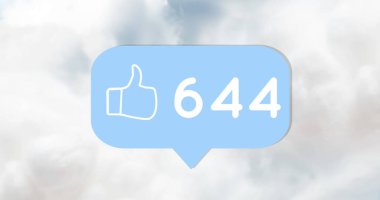 İzlemenin dijital görüntüsü, gökyüzü arkaplanı olan sayılar ve kalp simgeleri gibi. 