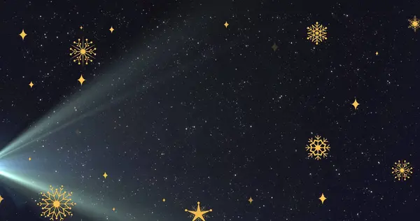 Image Golden Snowflakes Black Background Dots Light Winter Christmas Celebration — Stock Photo, Image