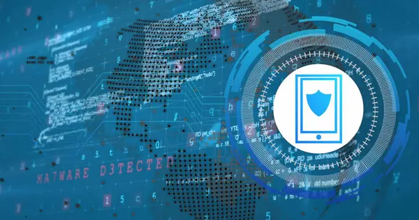 Image Data Processing Smartphone Icon Blue Background Global Technology Digital — Stock Photo, Image