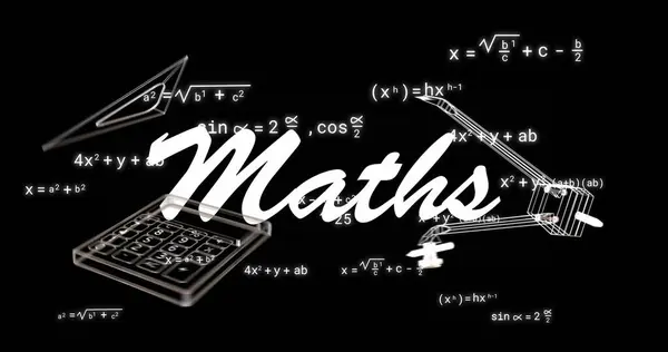 Bild Des Mathematiktextes Über Symbolen Und Mathematischen Gleichungen Auf Schwarzem — Stockfoto