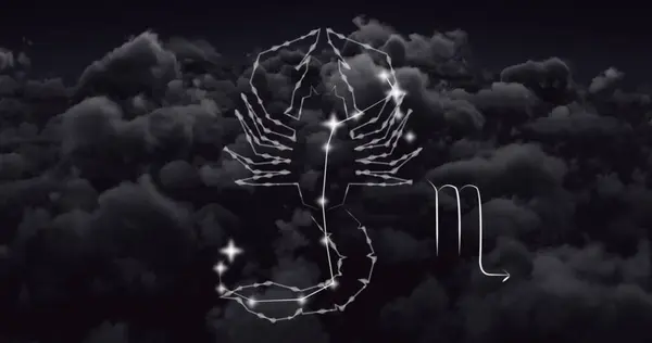 背景に雲の上にスコピオ星のサインのイメージ 占星術 星占い 黄道帯の概念はデジタルで生成された画像 — ストック写真