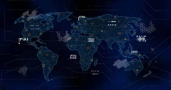 Imagen Del Procesamiento Datos Marcadores Mapa Mundial Conexiones Globales Concepto — Foto de Stock