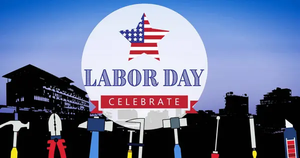 Image Labor Day Celebrate Text Cityscape Labor Day Celebration Concept — Stock Photo, Image